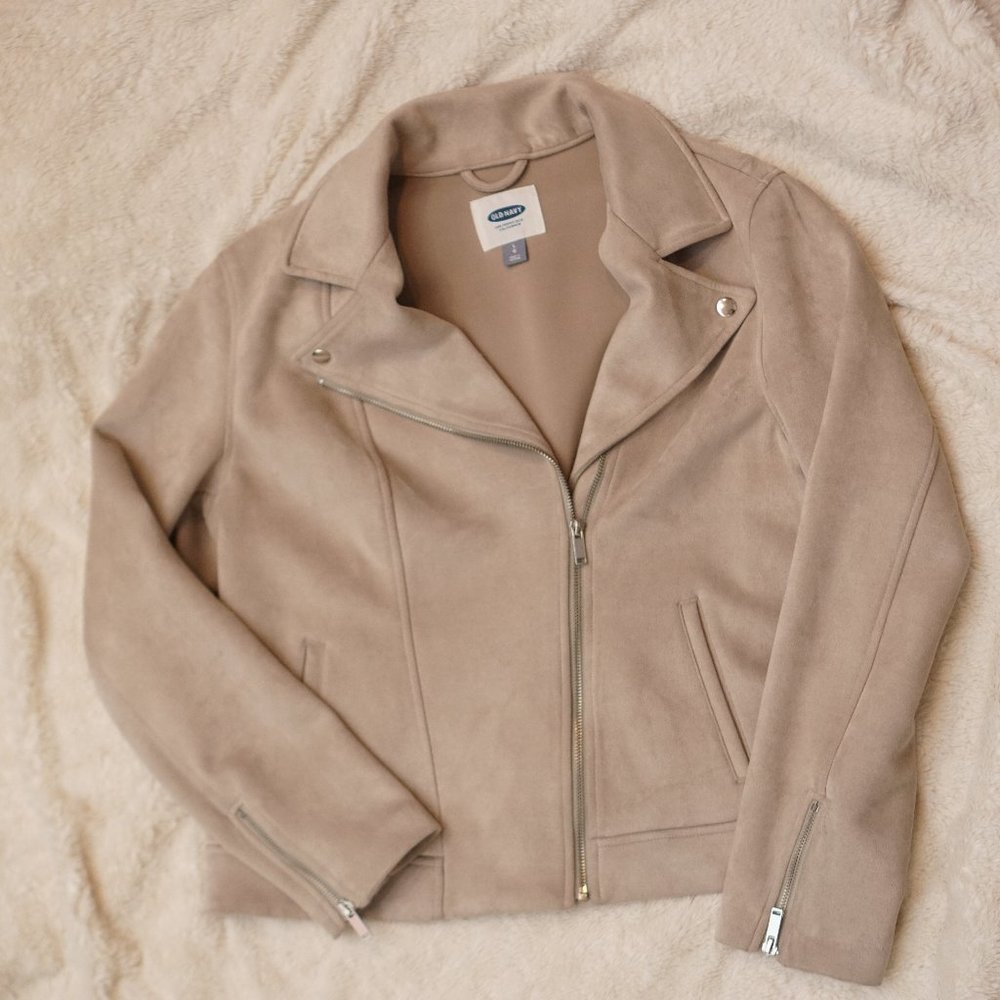 Light Grey/Ivory Faux Suede Moto Jacket | OLD NAVY